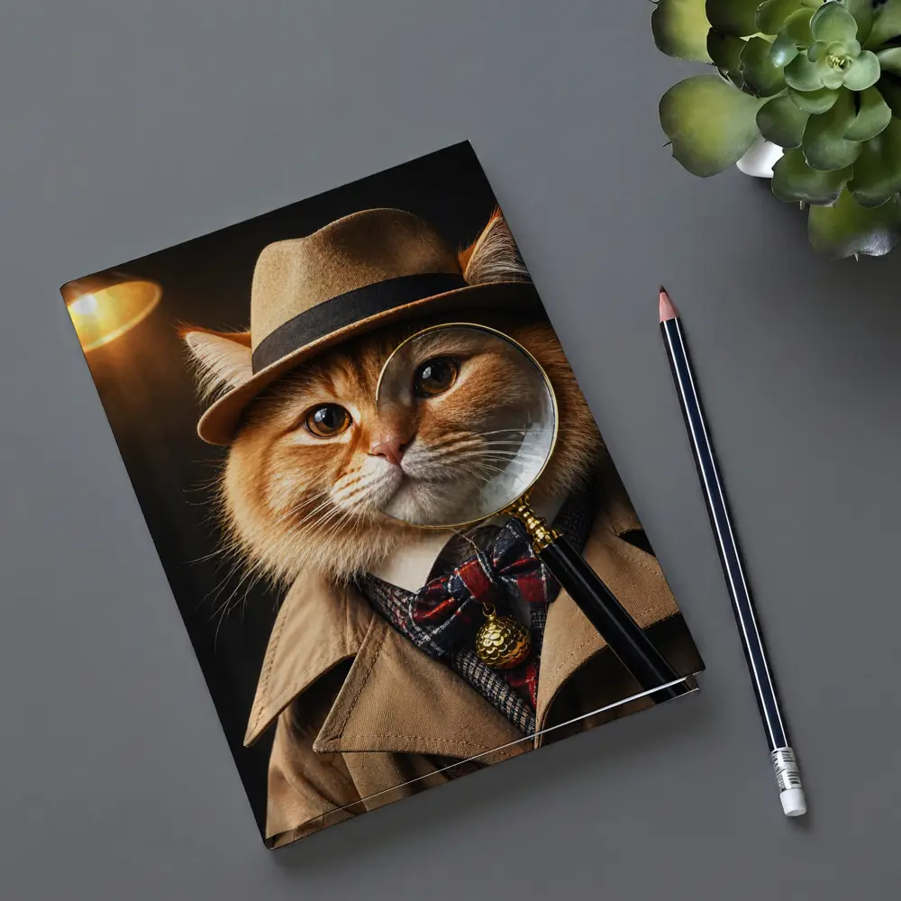 Orange Cat Detective Hat Magnifying Glass – Notebooks