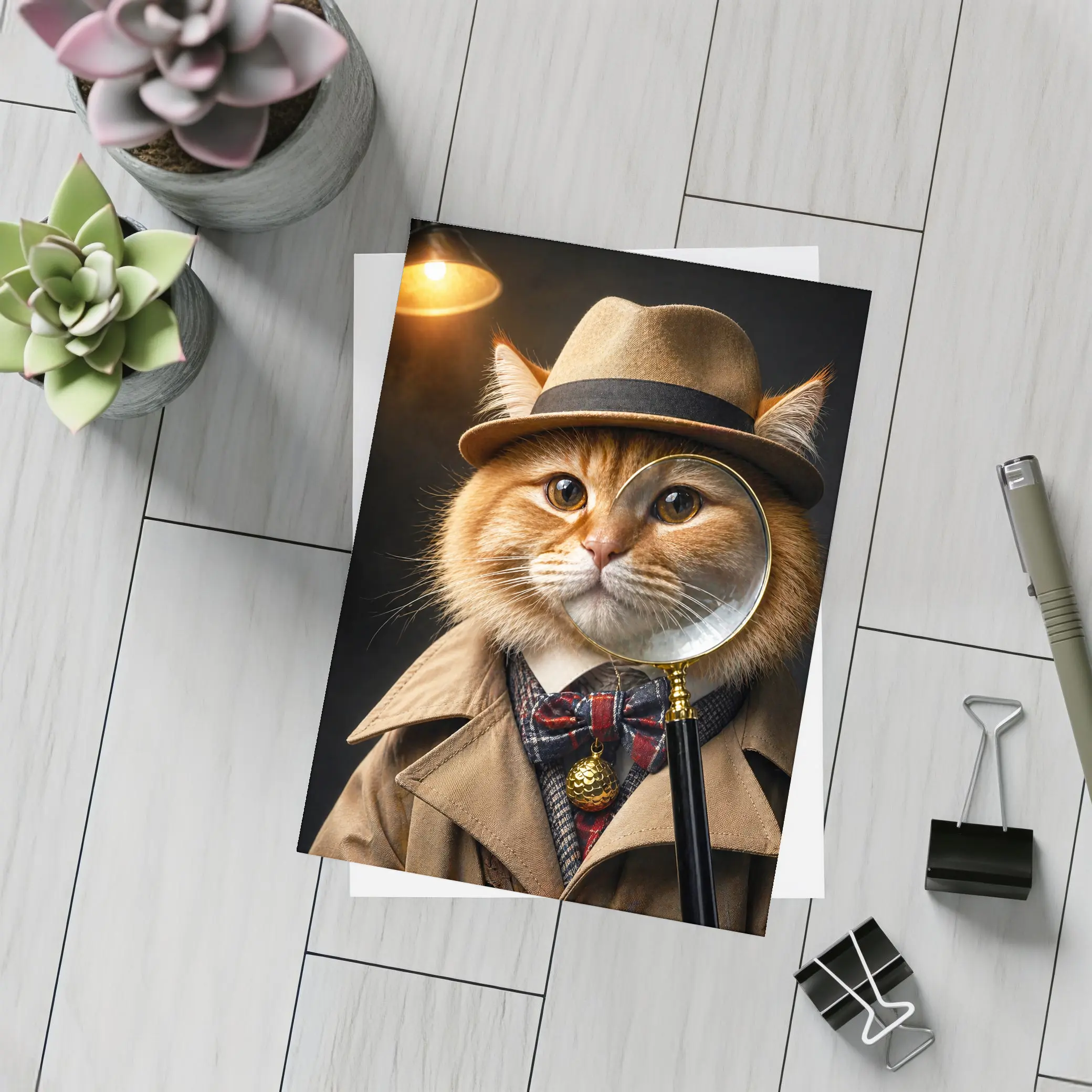 Orange Cat Detective Hat Magnifying Glass – Postcards
