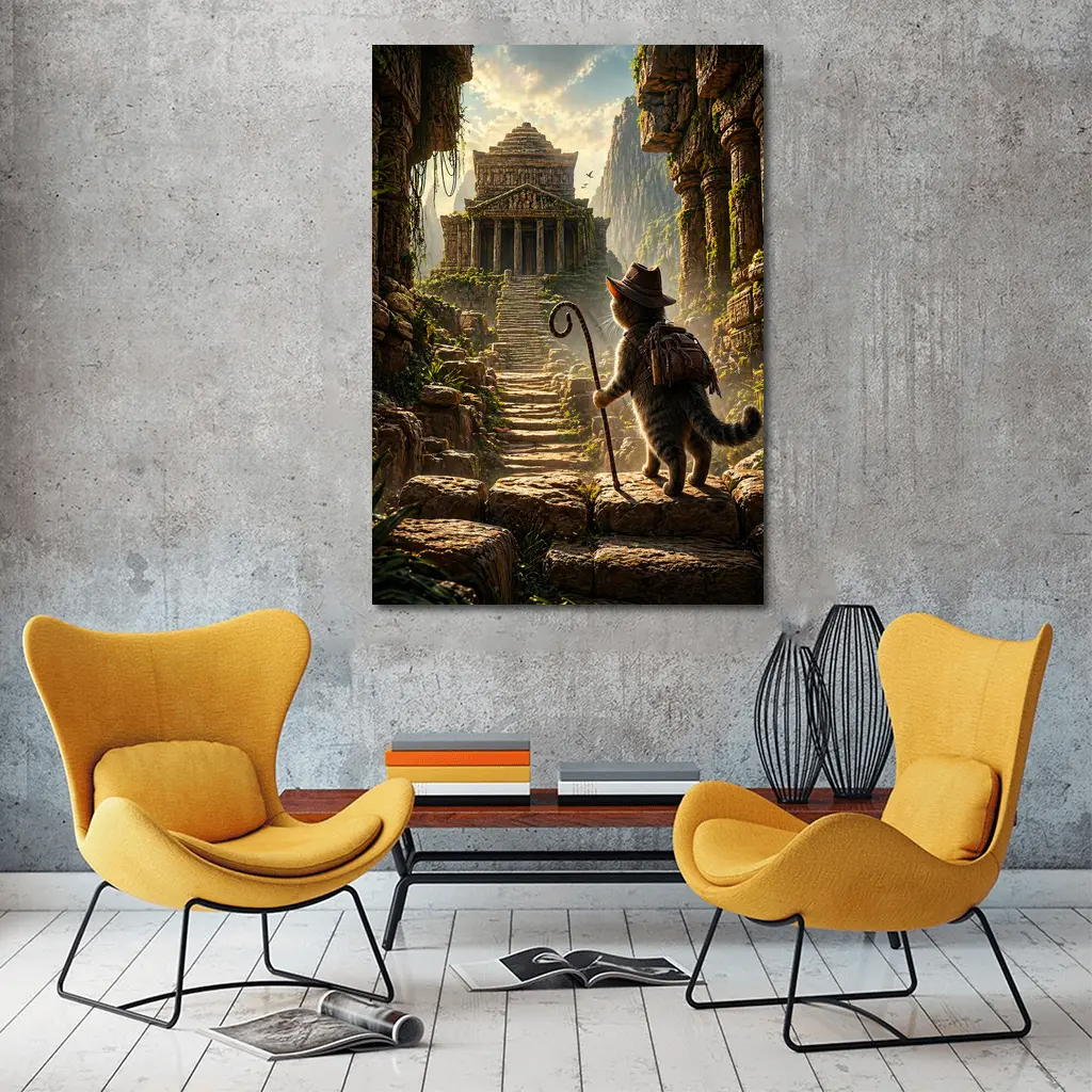 Adventure Cat Explorer Ancient Temple Ruins – Wall Art