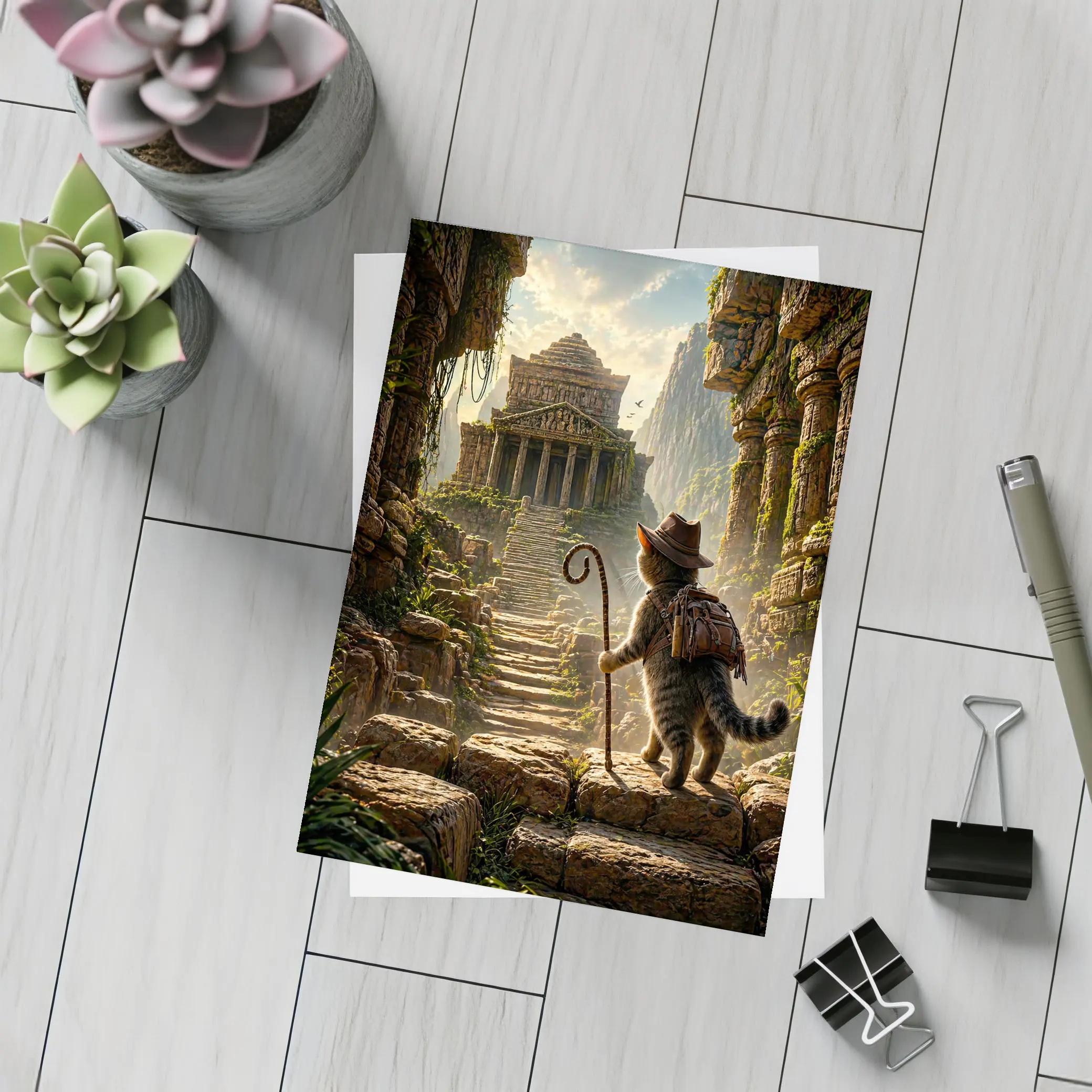 Adventure Cat Explorer Ancient Temple Ruins – Postcards