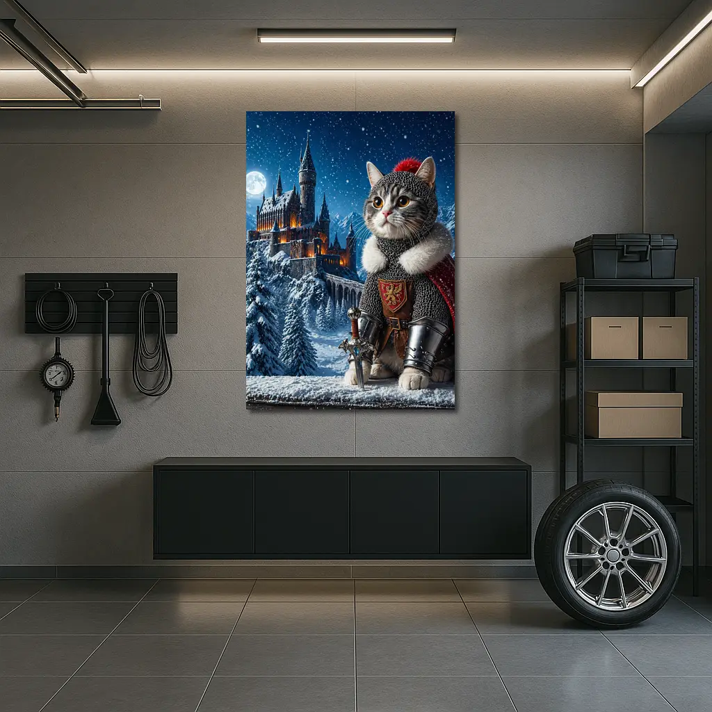 Knight Cat in Snowy Fantasy Castle – Wall Art