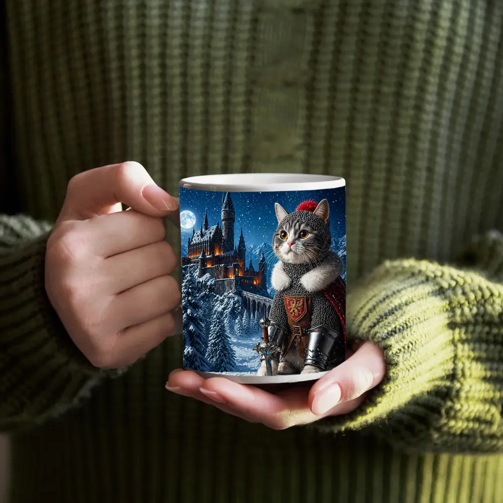 Knight Cat in Snowy Fantasy Castle – Mugs