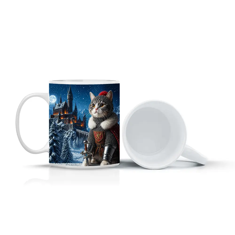 Knight Cat in Snowy Fantasy Castle – Mugs