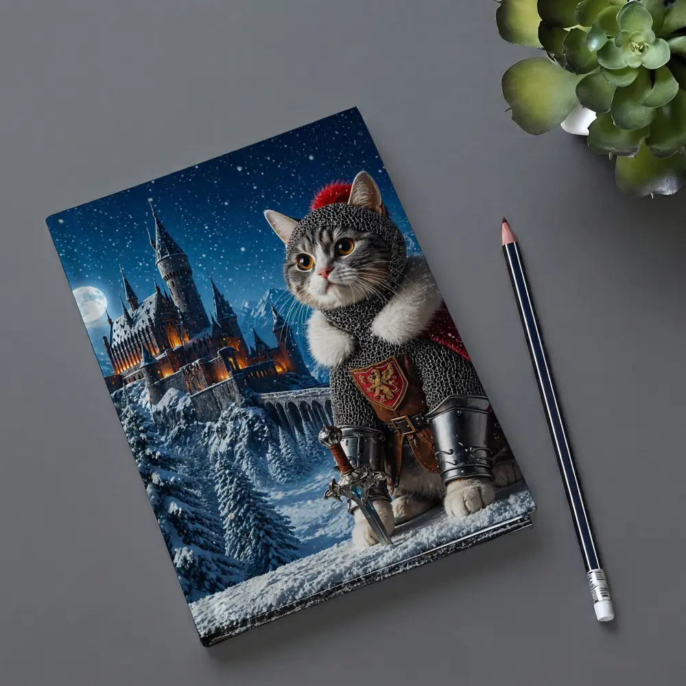 Knight Cat in Snowy Fantasy Castle – Notebooks