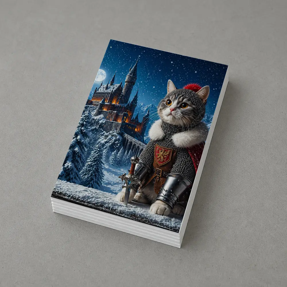 Knight Cat in Snowy Fantasy Castle – Postcards