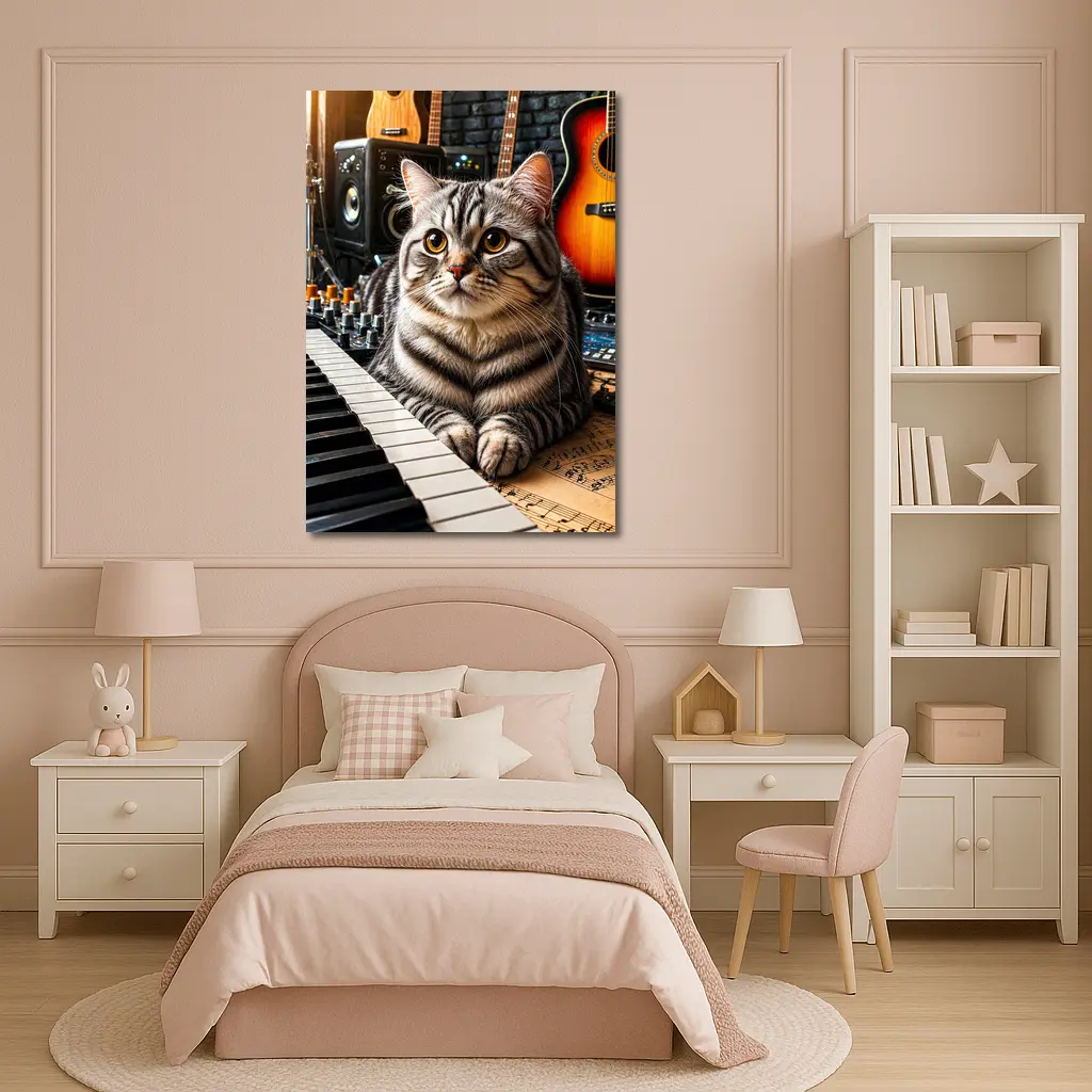 American Shorthair Cat Music Studio Setting – Wall Art