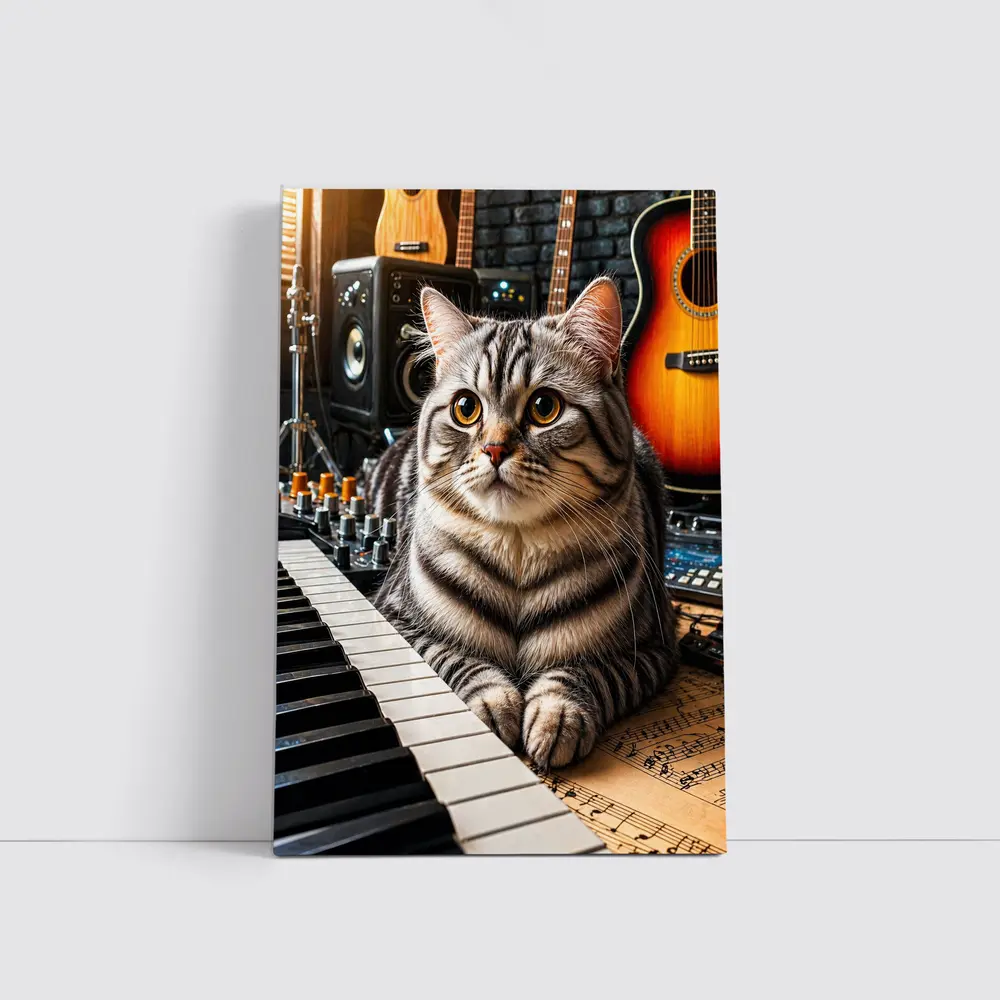 American Shorthair Cat Music Studio Setting – Wall Art