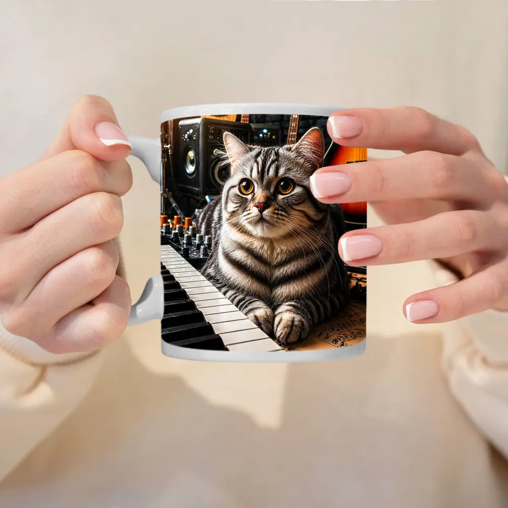 American Shorthair Cat Music Studio Setting – Mugs