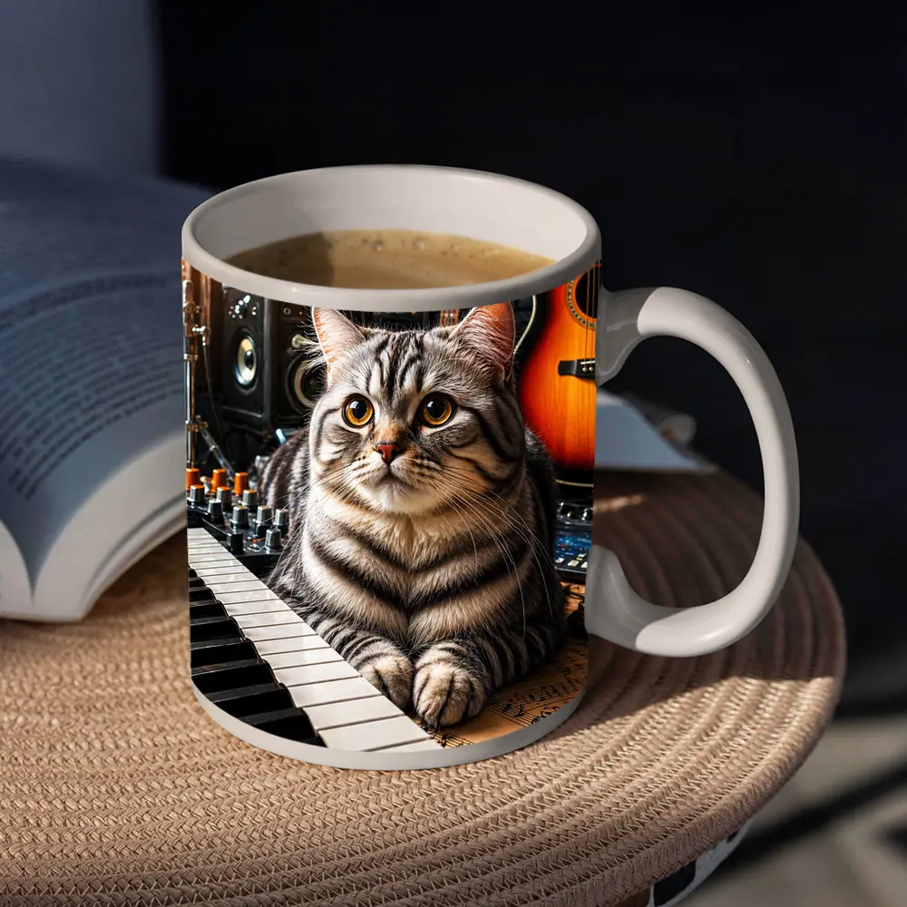 American Shorthair Cat Music Studio Setting – Mugs