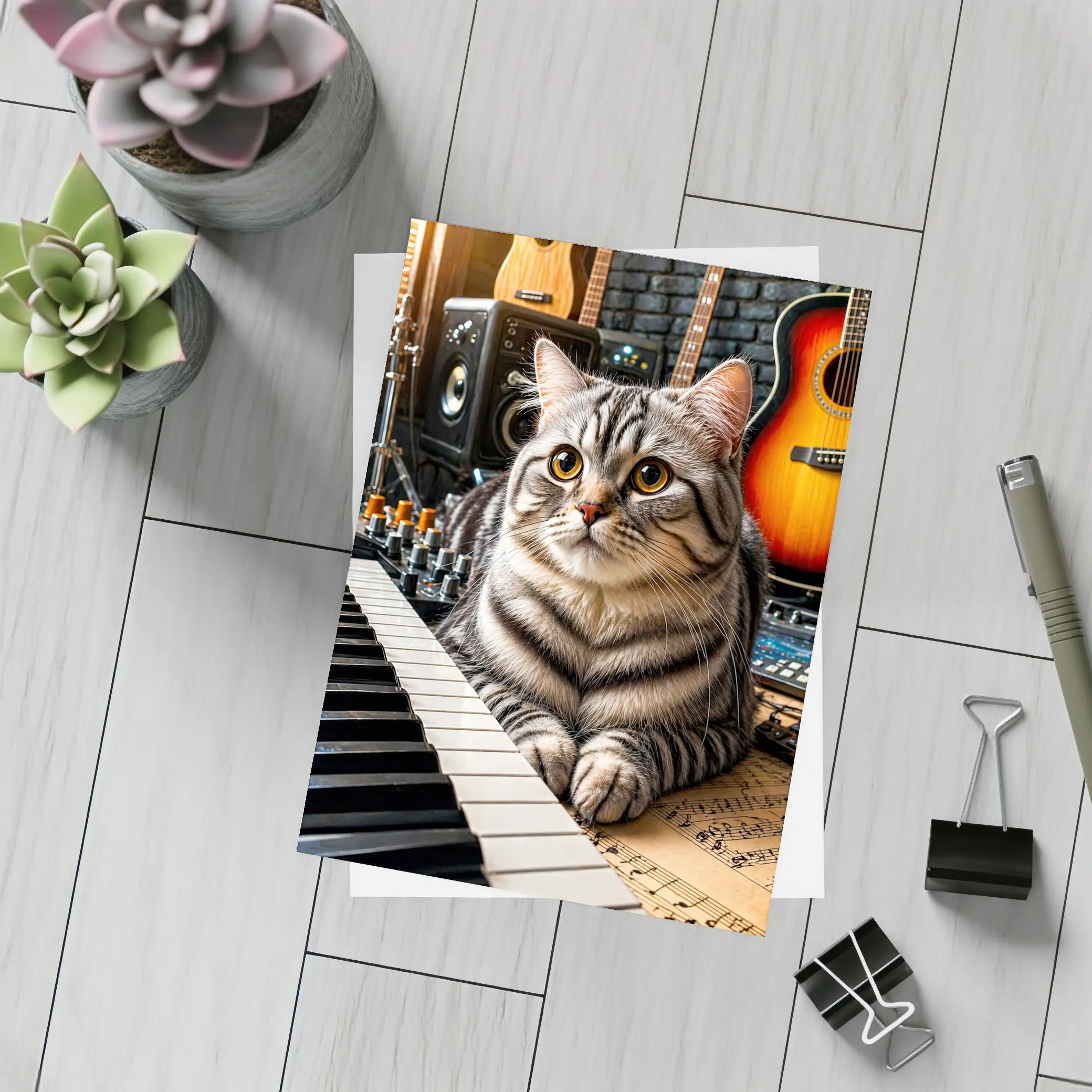 American Shorthair Cat Music Studio Setting – Postcards