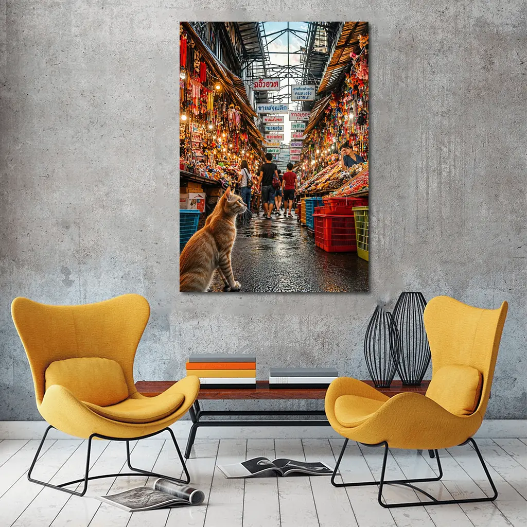 Orange Cat in Bangkok Thailand Market – Wall Art