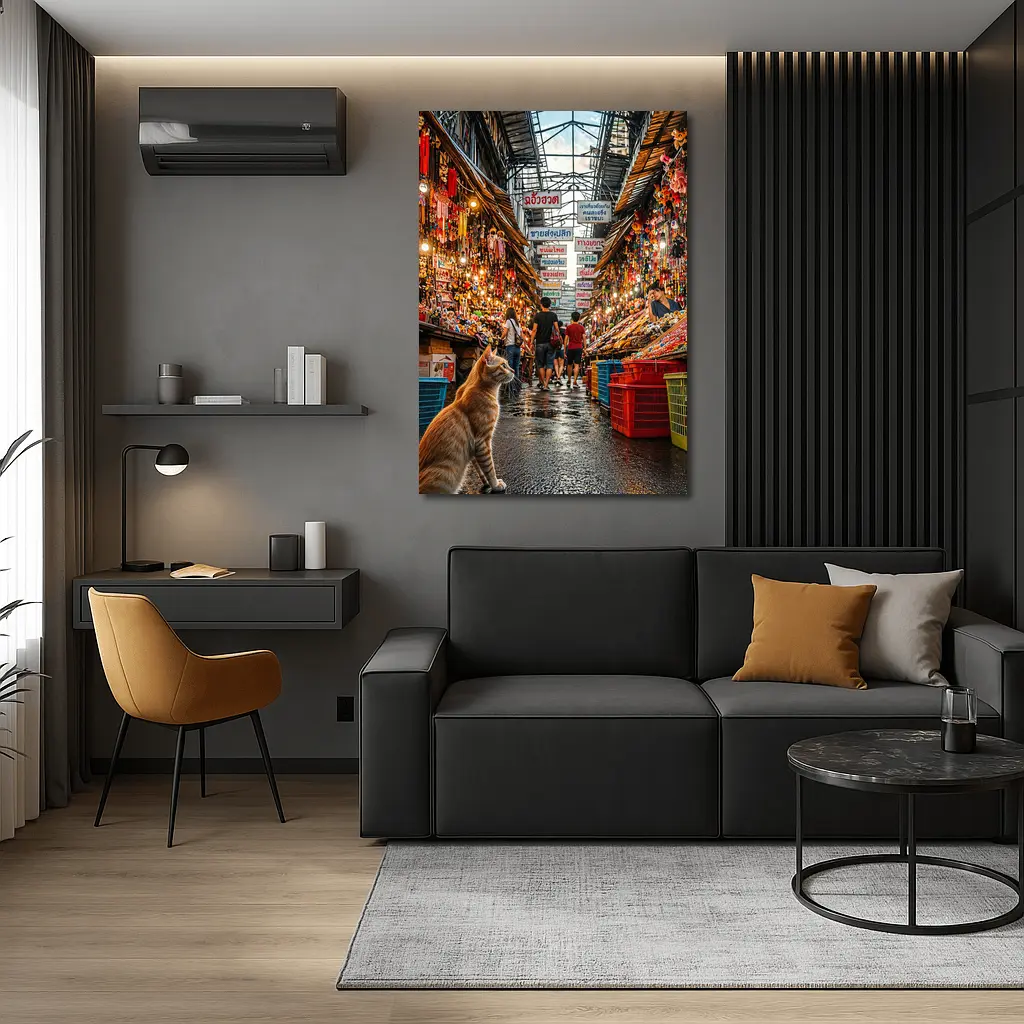 Orange Cat in Bangkok Thailand Market – Wall Art