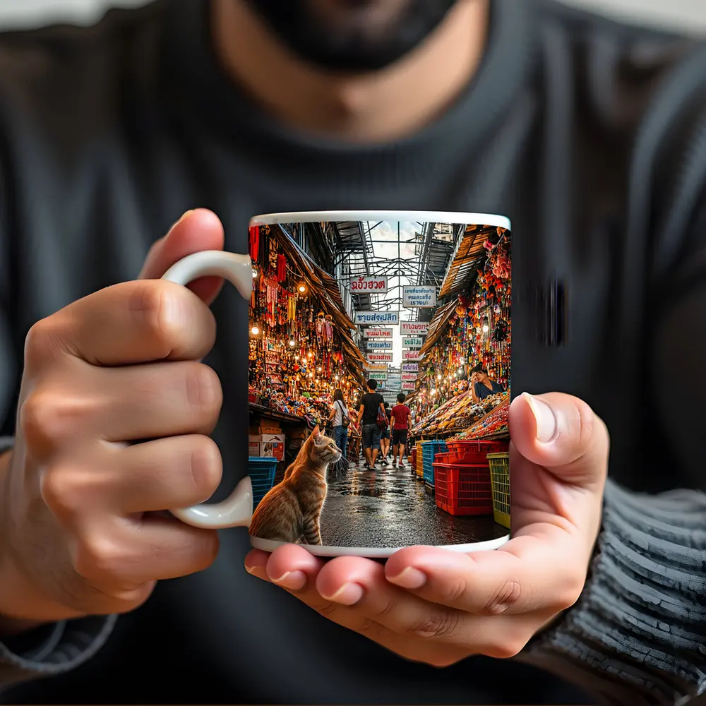 Orange Cat in Bangkok Thailand Market – Mugs
