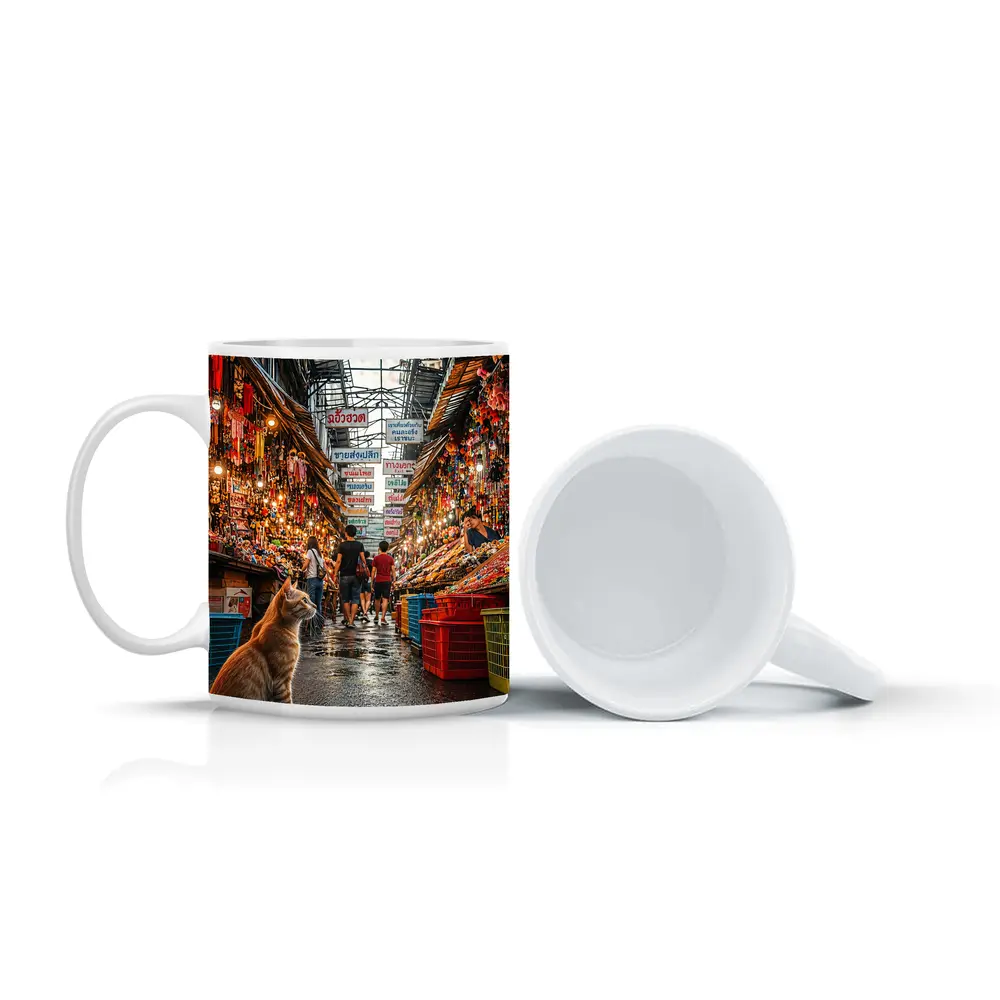 Orange Cat in Bangkok Thailand Market – Mugs