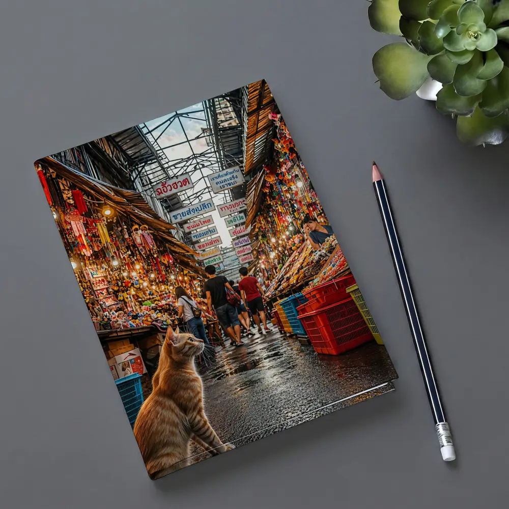 Orange Cat in Bangkok Thailand Market – Notebooks