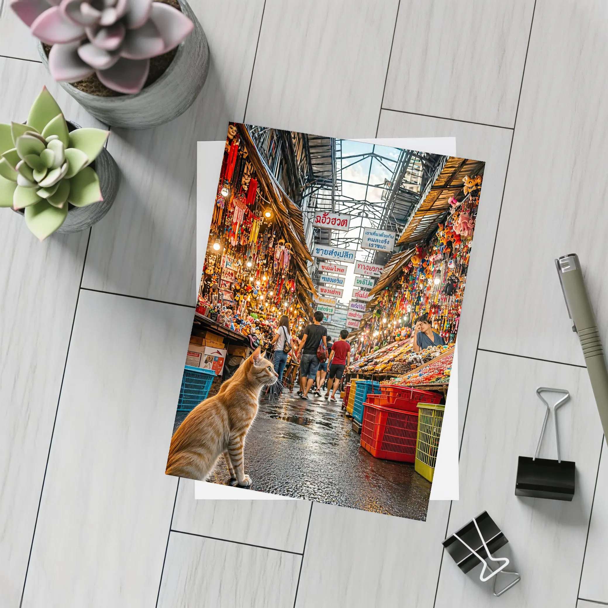 Orange Cat in Bangkok Thailand Market – Postcards