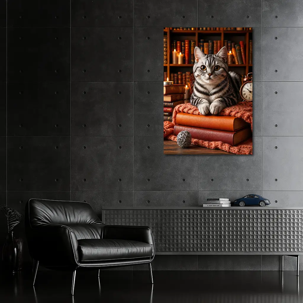 American Shorthair Cat Cozy Library Books – Wall Art
