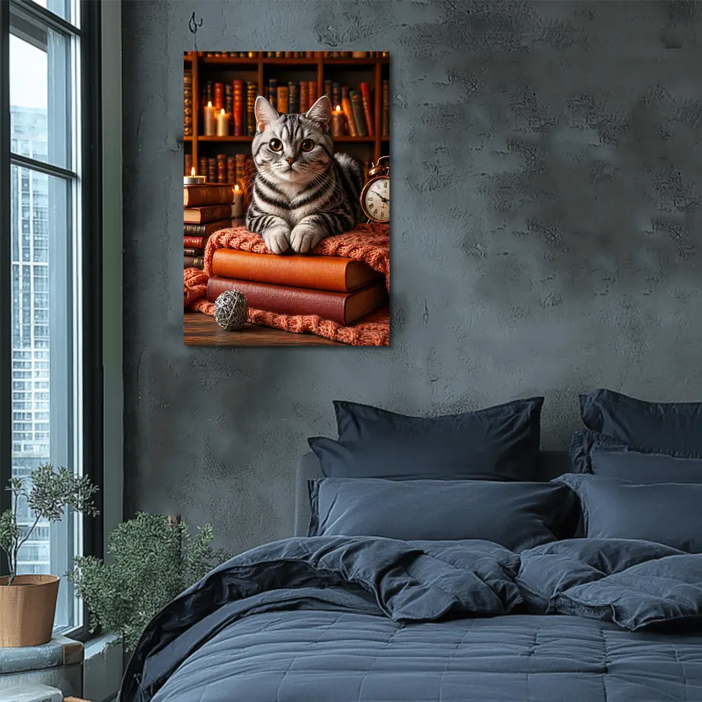 American Shorthair Cat Cozy Library Books – Wall Art