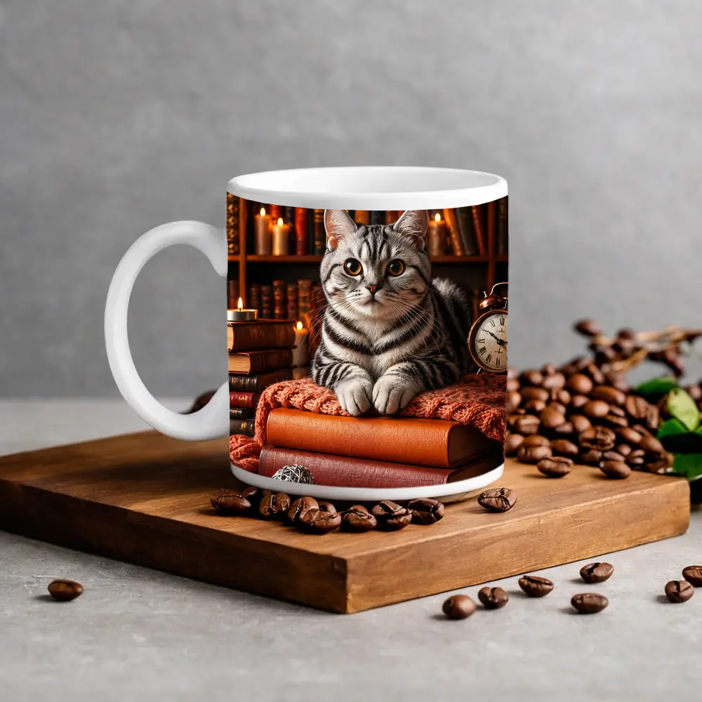 American Shorthair Cat Cozy Library Books – Mugs