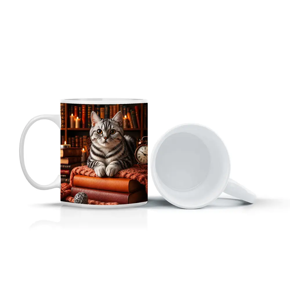 American Shorthair Cat Cozy Library Books – Mugs