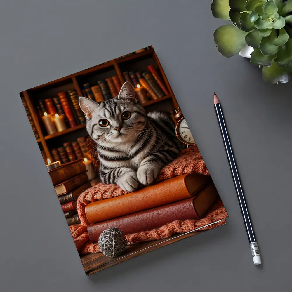 American Shorthair Cat Cozy Library Books – Notebooks