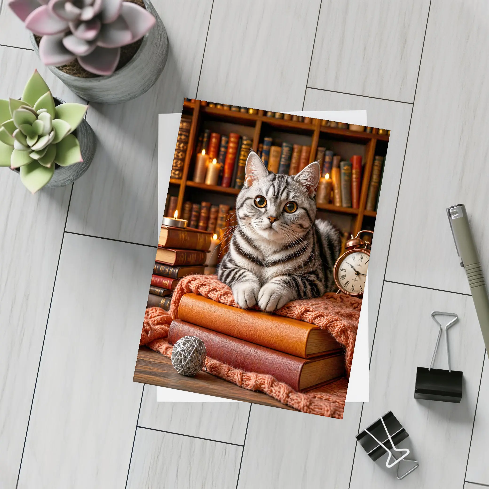 American Shorthair Cat Cozy Library Books – Postcards