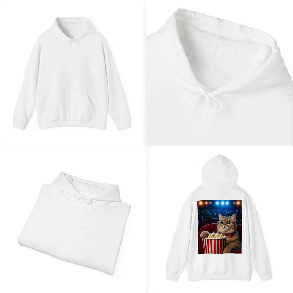 Cat at Cinema Moviegoer with Popcorn – Hoodies