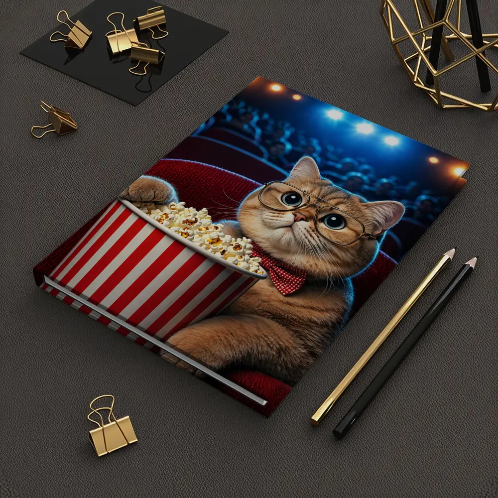 Cat at Cinema Moviegoer with Popcorn – Notebooks