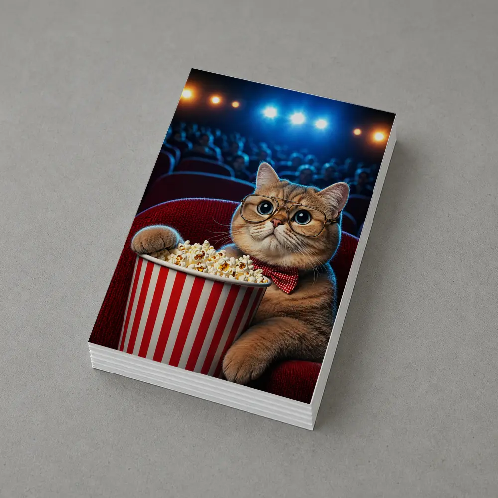 Cat at Cinema Moviegoer with Popcorn – Postcards