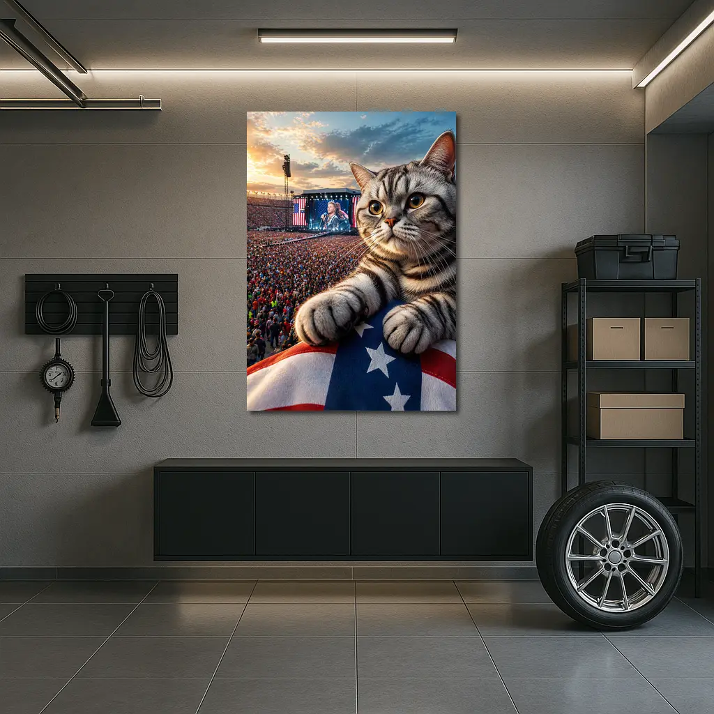 American Shorthair Cat At Patriotic Concert – Wall Art