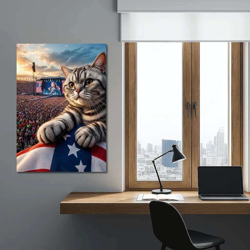 American Shorthair Cat At Patriotic Concert – Wall Art