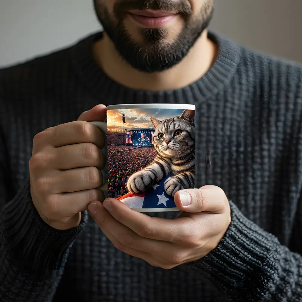 American Shorthair Cat At Patriotic Concert – Mugs