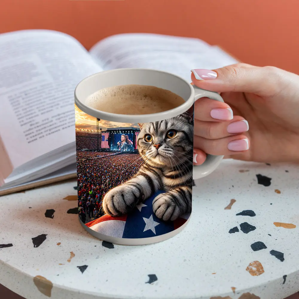 American Shorthair Cat At Patriotic Concert – Mugs