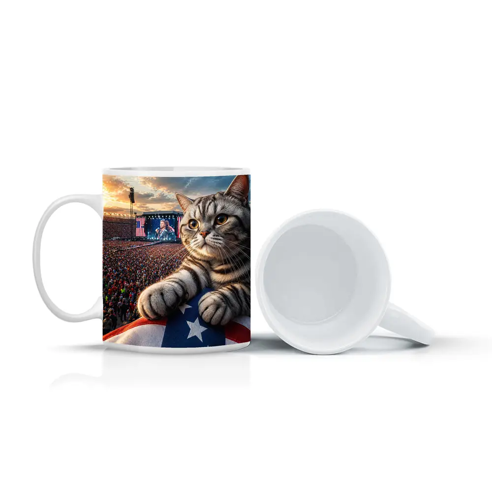 American Shorthair Cat At Patriotic Concert – Mugs