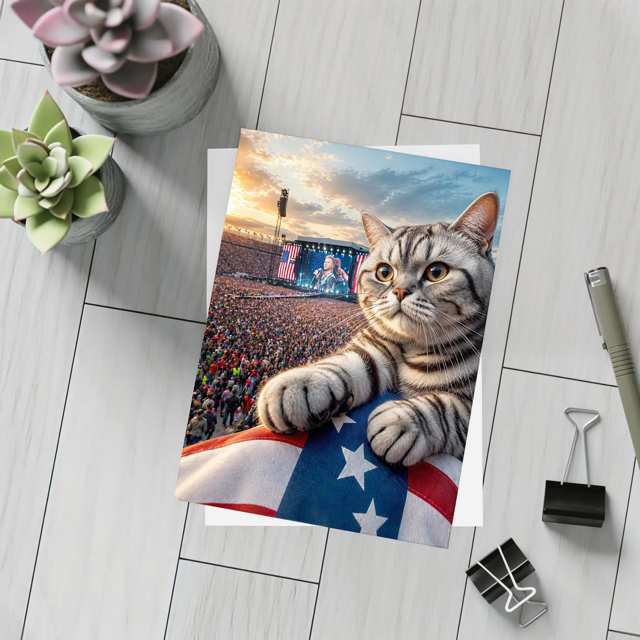 American Shorthair Cat At Patriotic Concert – Postcards
