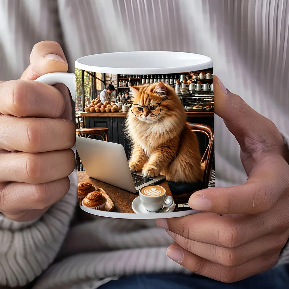 Persian Cat Glasses Working Laptop Coffee Shop – Mugs
