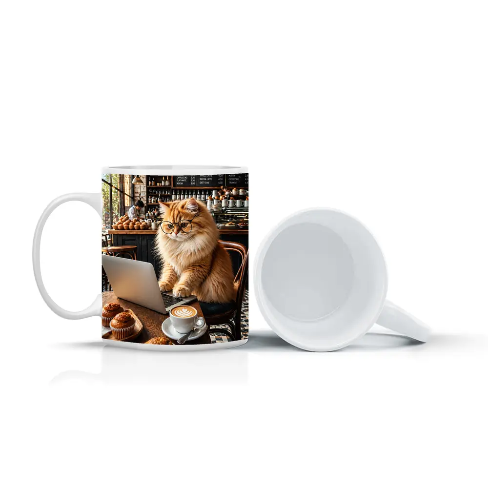 Persian Cat Glasses Working Laptop Coffee Shop – Mugs