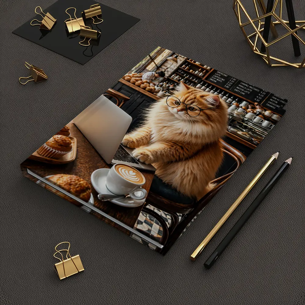Persian Cat Glasses Working Laptop Coffee Shop – Notebooks