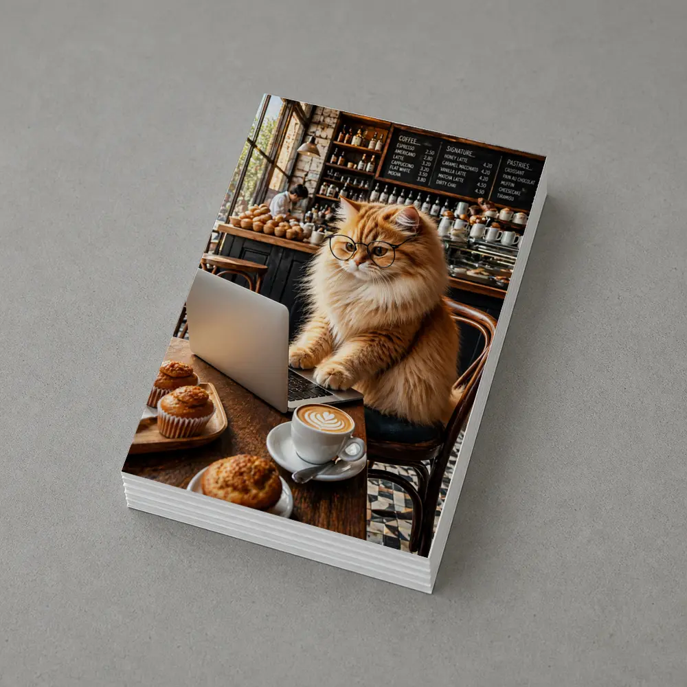 Persian Cat Glasses Working Laptop Coffee Shop – Postcards