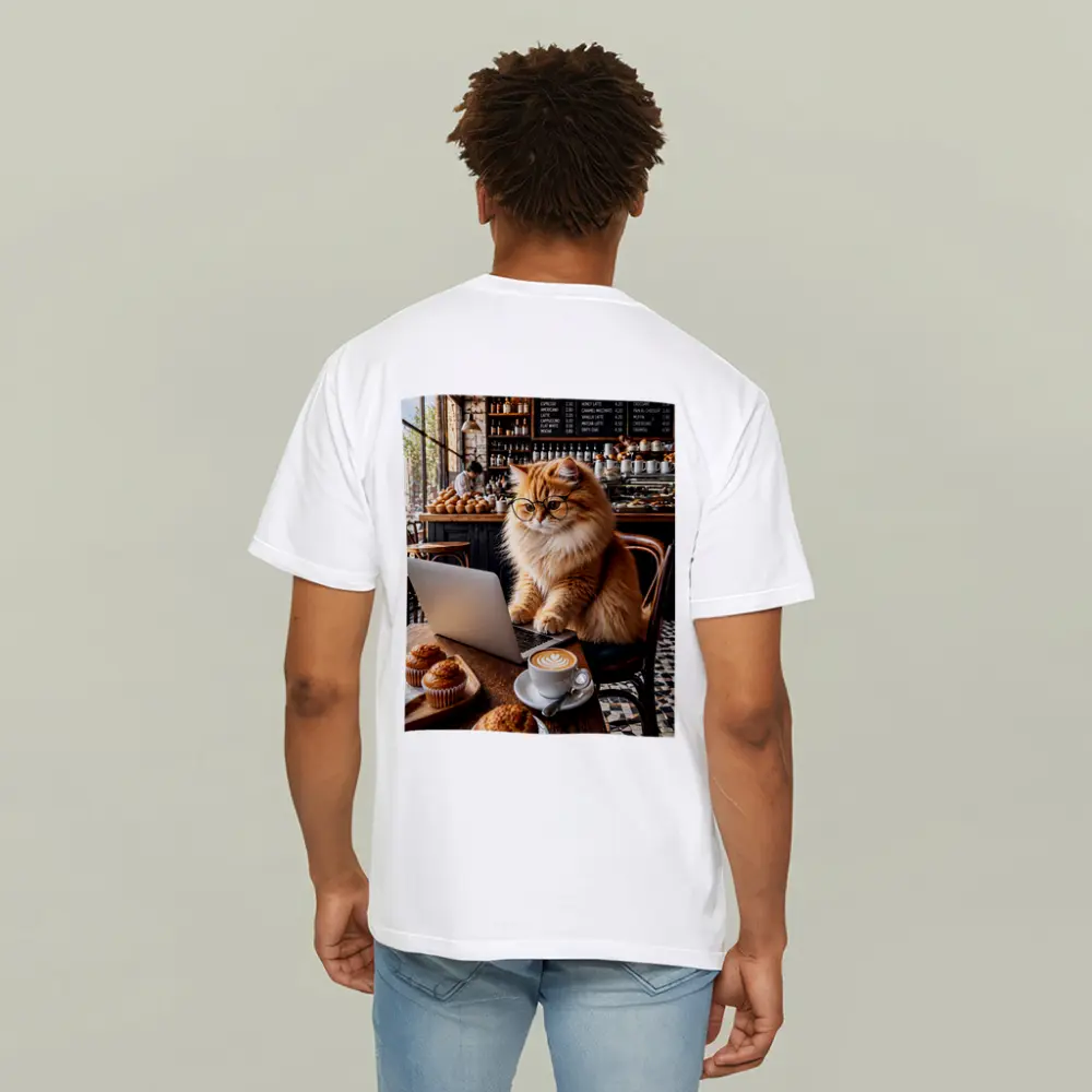 Persian Cat Glasses Working Laptop Coffee Shop – T-Shirts