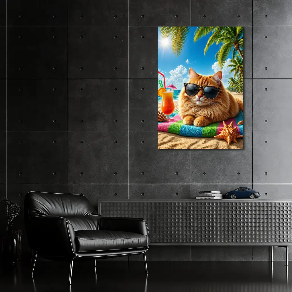 Orange Cat Sunglasses Relaxing Tropical Beach Summer – Wall Art