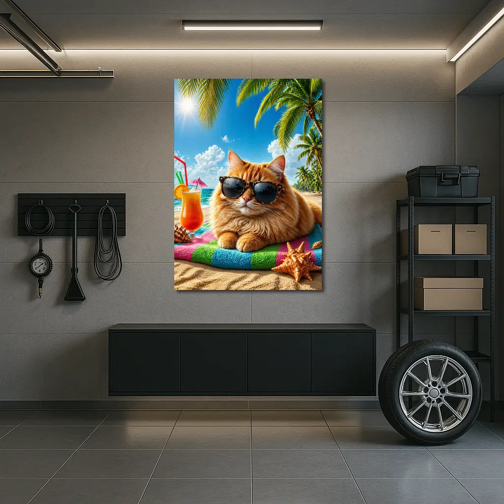 Orange Cat Sunglasses Relaxing Tropical Beach Summer – Wall Art