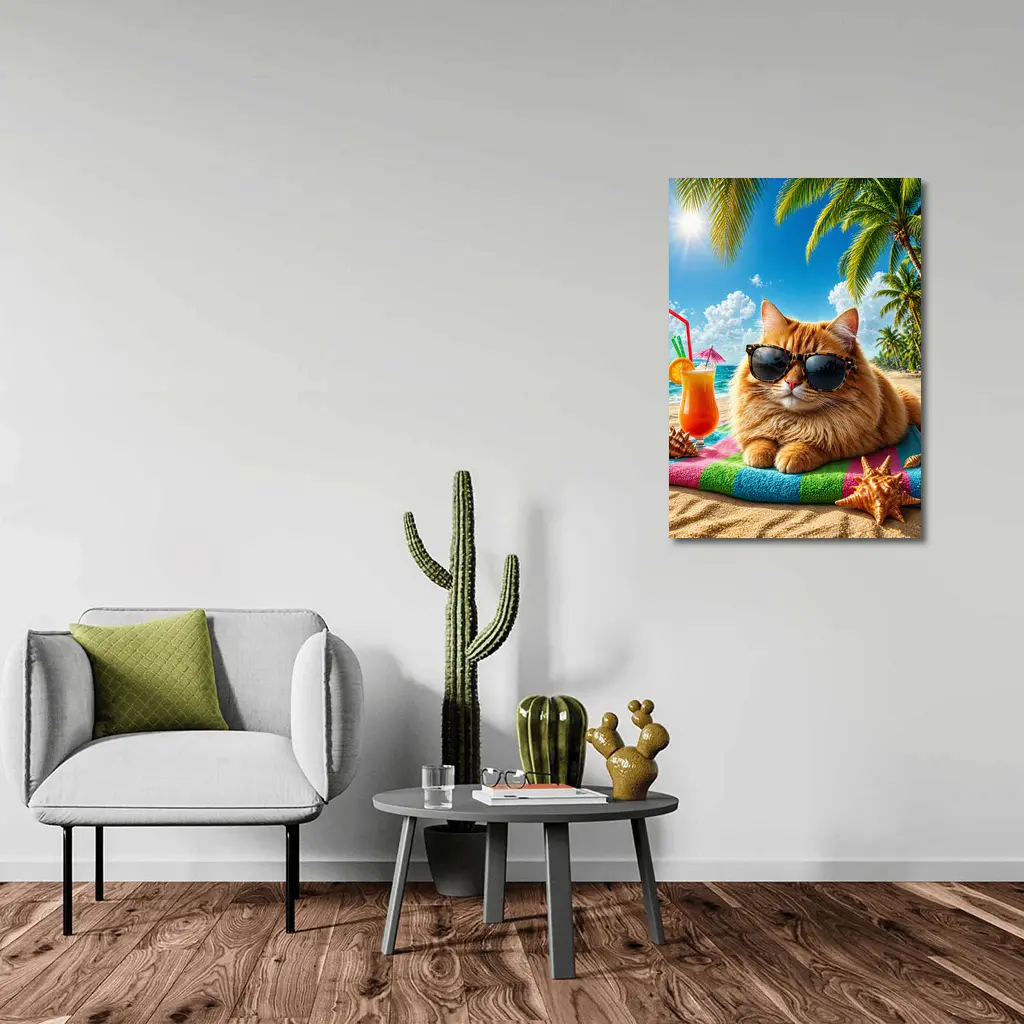 Orange Cat Sunglasses Relaxing Tropical Beach Summer – Wall Art