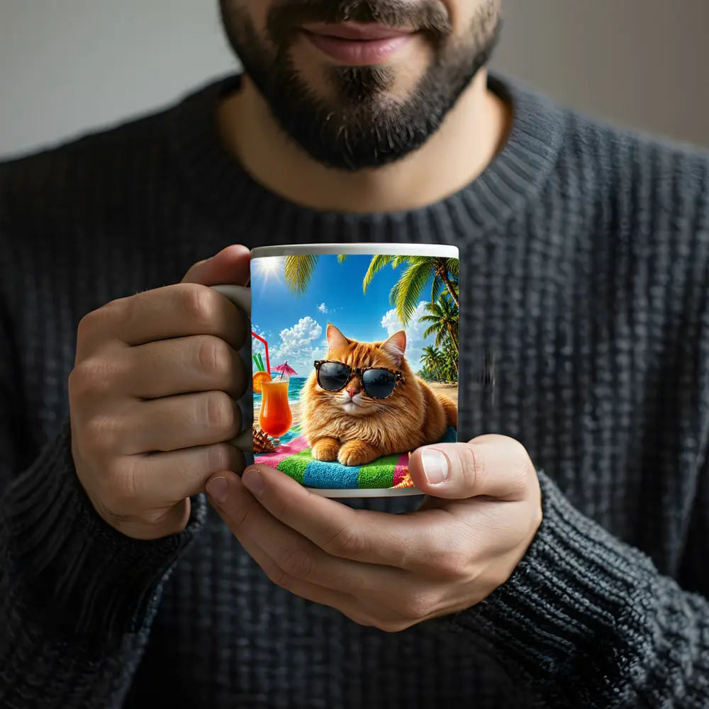 Orange Cat Sunglasses Relaxing Tropical Beach Summer – Mugs