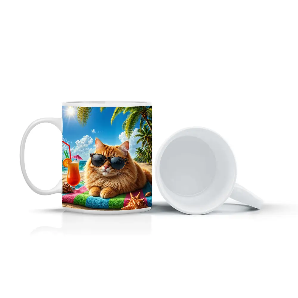 Orange Cat Sunglasses Relaxing Tropical Beach Summer – Mugs