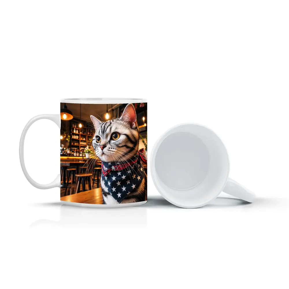 American Shorthair Cat Wearing Stars Bandana Cafe – Mugs