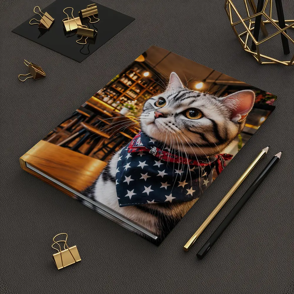 American Shorthair Cat Wearing Stars Bandana Cafe – Notebooks