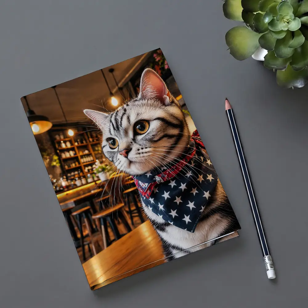 American Shorthair Cat Wearing Stars Bandana Cafe – Notebooks