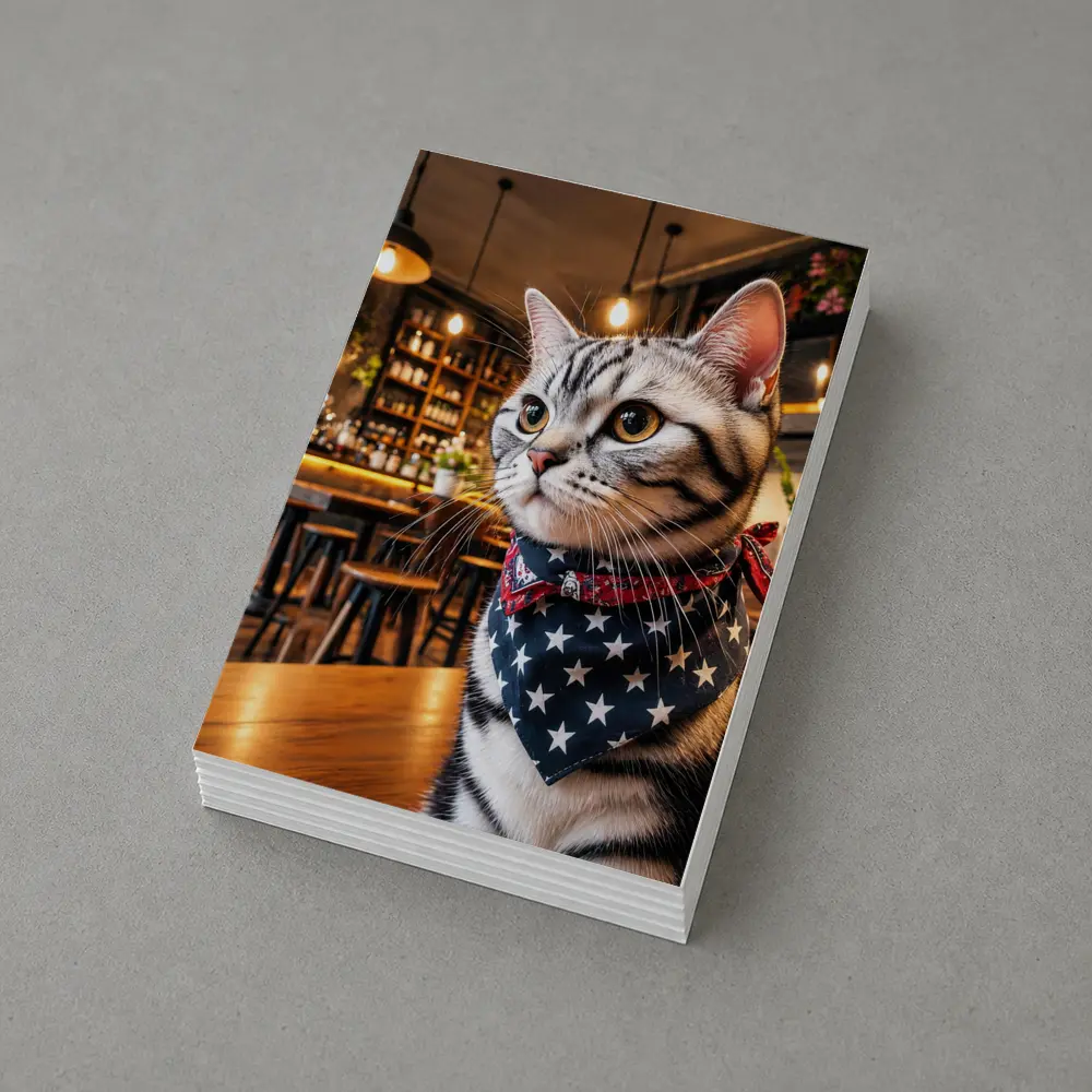 American Shorthair Cat Wearing Stars Bandana Cafe – Postcards