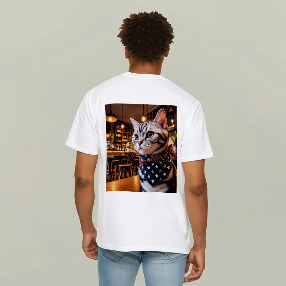 American Shorthair Cat Wearing Stars Bandana Cafe – T-Shirts